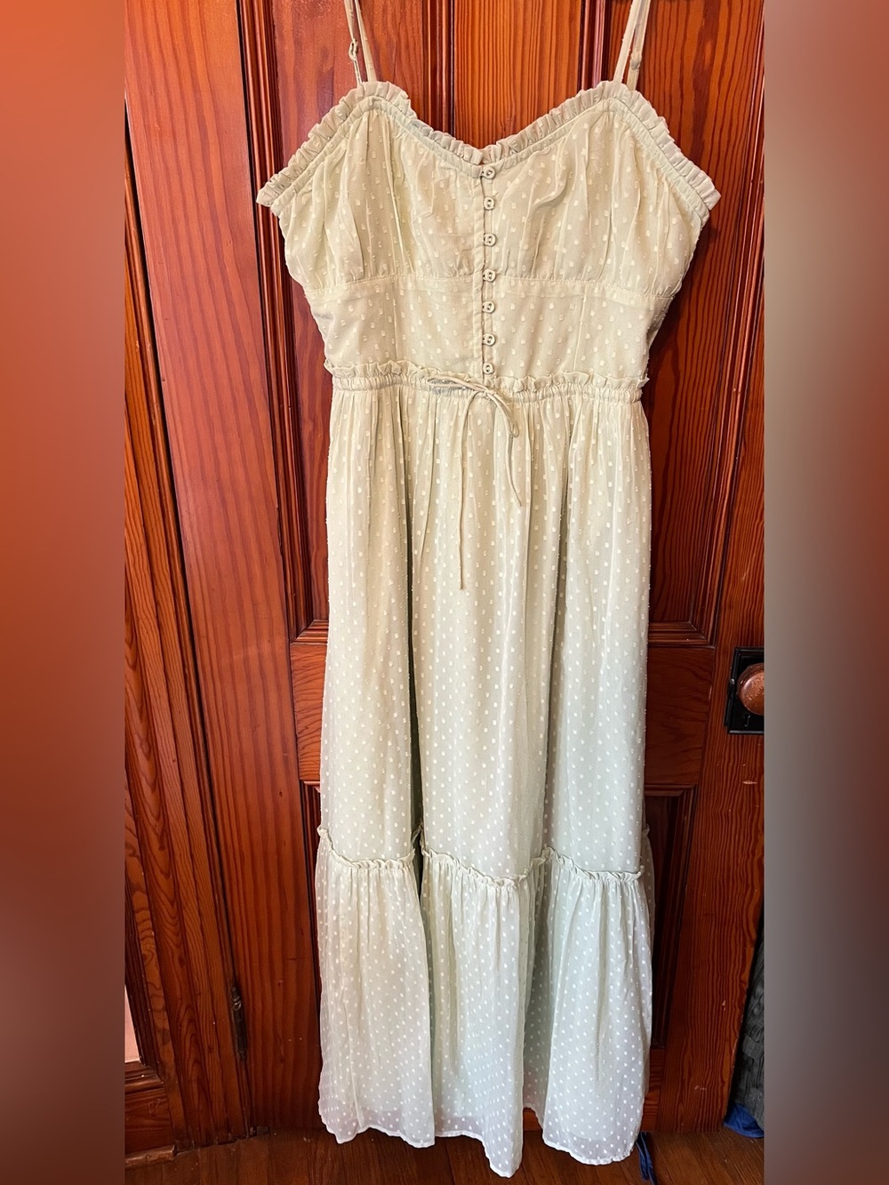 Patrons of Peace Cream Swiss Dot Maxi Dress with Tie Waist